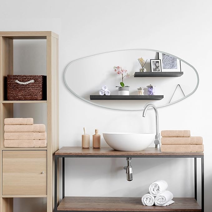 BST FURNH Water Drop Mirror 47x23 Inch - Full Length Frameless Mirror, Unique Irregular Design for Bedroom & Bathroom