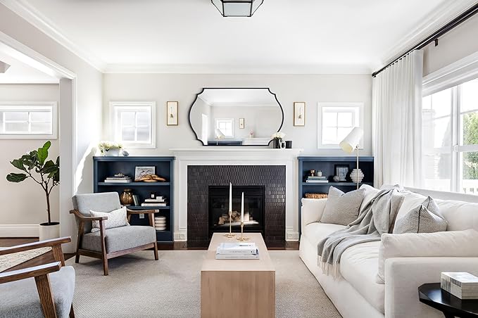 Chende Black Decorative Mirror, 32'' X 24'' Bathroom Mirror for Vanity Sink with Elegant Metal Frame, Modern Scalloped Mirror for Living Room, Mantel, Entryway, Dining Room