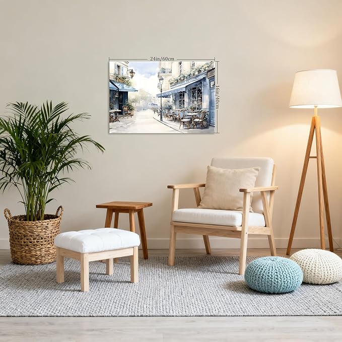 Modern Framed Street View Wall Art European Coffee Shop Canvas Print, Contemporary City Scene Painting, Vintage Cafe Artwork for Kitchen Dining Room Living Room, Bedroom Home Decor, Multi Size