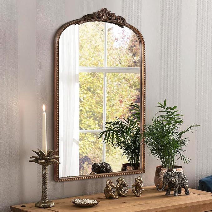 Micasso Vintage Arch Bronze Mirror: 31"x 19" French Baroque Antique Mirror - Traditional Ornate Decorative Mirrors for Wall/Bathroom/Entryway/Hallway - Home Decor for Living Room