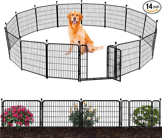 ADAVIN 24 in(H) Garden Fence with Low Threshold Door,14 Panels Total 34.5 Ft(L) Dog Fence Outdoor for Yard, Animal Barrier Fence, Outdoor or Indoor Modular Fencing, Garden Fence Border