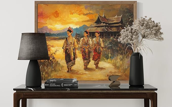 Laos Art Print Poster, Asia Oriental Countries Culture Wall Art Asian Paintings for Bedroom Bathroom Living Room Decor 97 (Laos, 24 x 36 inches, Wood Frame)