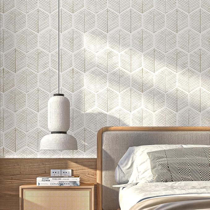 MelunMer Modern Peel and Stick Wallpaper Boho Contact Paper for Cabinets/Drawers 787In L 17.3In W Self Adhesive Removable Wallpaper for Bedroom/Bathroom Waterproof Geometric Contact Paper Beige/White