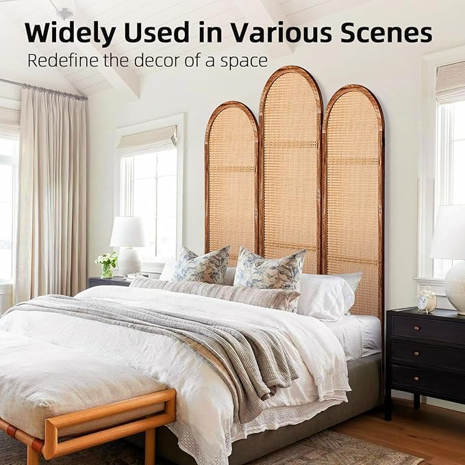 5.9 Ft Tall Hand-Woven Rattan Room Divider 3 Panels, Wood Room Divider Panel, Folding Screen Divider Wall, Wall Divider for Room Separation, Folding Privacy Screen, Home Office - Brown