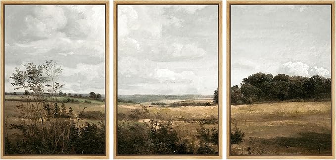 MUDECOR Framed Canvas Print Wall Art Rustic Fields Tranquil Countryside Landscape Nature Wilderness Illustrations Realism Decorative for Living Room, Bedroom, Office - 24"x36"x3 Natural