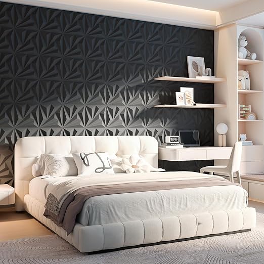 Art3d 100 Pack Decorative 3D Wall Panels 11.8 x 11.8 Inch Covering 97 Sq.ft - Glue Up PVC Wall Panels for Interior Wall Décor, Living Room, Office and Home, Black