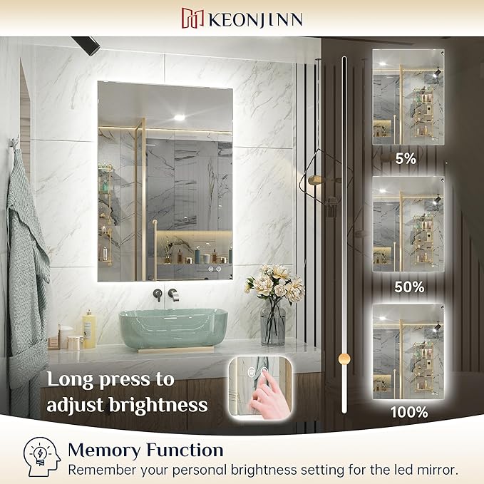 Keonjinn LED Backlit Mirror 84” x 32” Oversized Lighted Bathroom Mirror with UL Listed LED Driver, Large Stepless Dimmable Wall Mirror, Tempered Glass, CRI90+ Anti Fog Vanity Mirror with Backlights