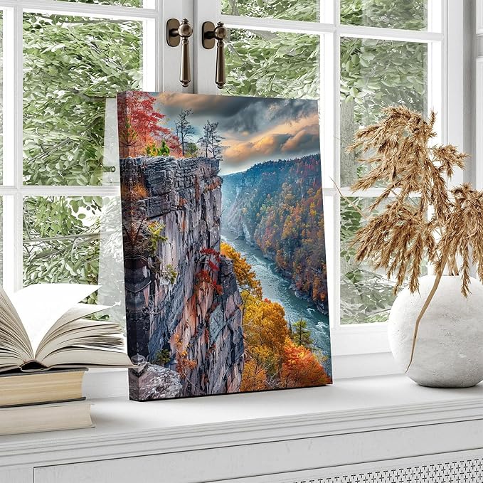 Mountain Wall Art for Living Room National Park Posters Sunset River Landscape Wall Decor Forest Scenery Canvas Prints Nature Mountains Cliffs Painting for Office Bedroom Home Decoration 12x16"