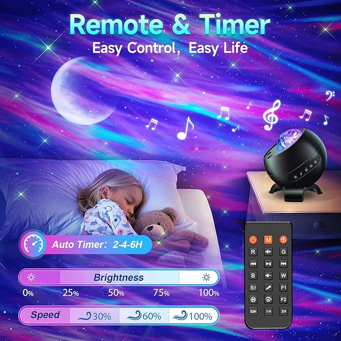 Northern Galaxy Light Projector, 300+Modes & 5 Films Star Projector, 15 White Noise & Bluetooth Northern Lights Projector,Moon Aurora Light Projector, Gifts Star Lights for Ceiling, Bedroom Decor