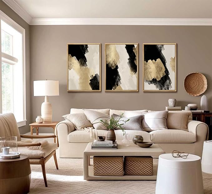 3Pcs Black and Gold Abstract Wall Art Modern Minimalist Posters Prints Neutral Abstract Pictures Painting Wall Decor for Living Room Bedroom Office Decoration Unframed