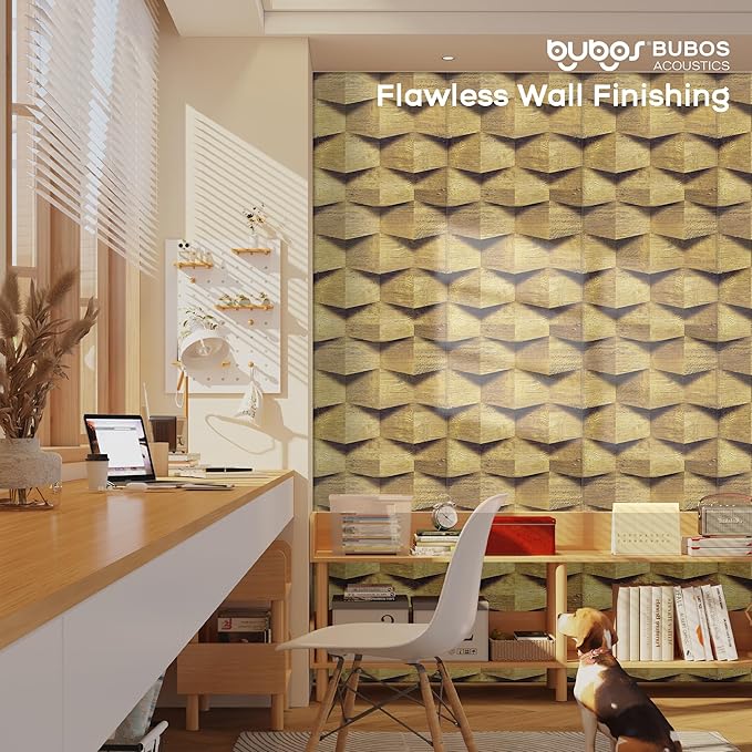 BUBOS Large Acoustic Panels,6 Pack Wood-Pattern Printing Soundproof Wall Panels, Total Size 70.8 x 47.2 Inches Self-Adhesive Decorative Sound Absorbing Panels for Studio, Home,3D Geometric Weave