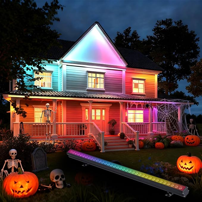 100W Outdoor Wall Washer Light with Remote Control, RGBW 5700K Dimmable Linear Light Bars, 85-265V Waterproof IP67 Outdoor LED Lights Bar for Home Bar Tree, Plug in (2 Pack)