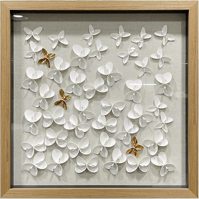 BrightA3D Textured wall decorations, leather and metal-tinged golden and white metal butterfly wall sculptures, large artworks, gradient colors, modern artworks, suitable for decoration in living rooms and bedrooms. 23.6"x23.6"
