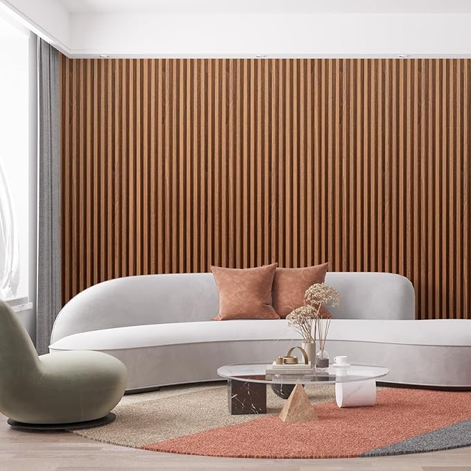 Art3dwallpanels Wood Slat Wall Paneling, 104'' x 6.7'' WPC Soundproof 3D Wall Panels for Interior Wall Decor, 8 Pack Fluted Textured Panel Wall Slats, Teak