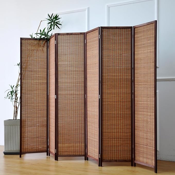 6 Panel Room Divider and Folding Screen Room Divider,Bamboo Room Divider for Room Separation,67" H x 92.1" W