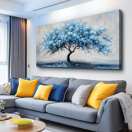 KELIYUAN Wall Art For Living Room Large Wall Decor For Office Bedroom Wall Decorations Abstract Canvas Painting Blue Tree Pictures Artwork Ready To Hang Guesthouse Room Mural Home Decor 24x48 In