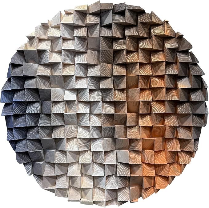 LIUZEYUE - 3D wooden block painting gradient coffee white art background wall wooden block abstract geometric wall decoration living room/bedroom/office modern minimalist style decoration Diameter 31.5"