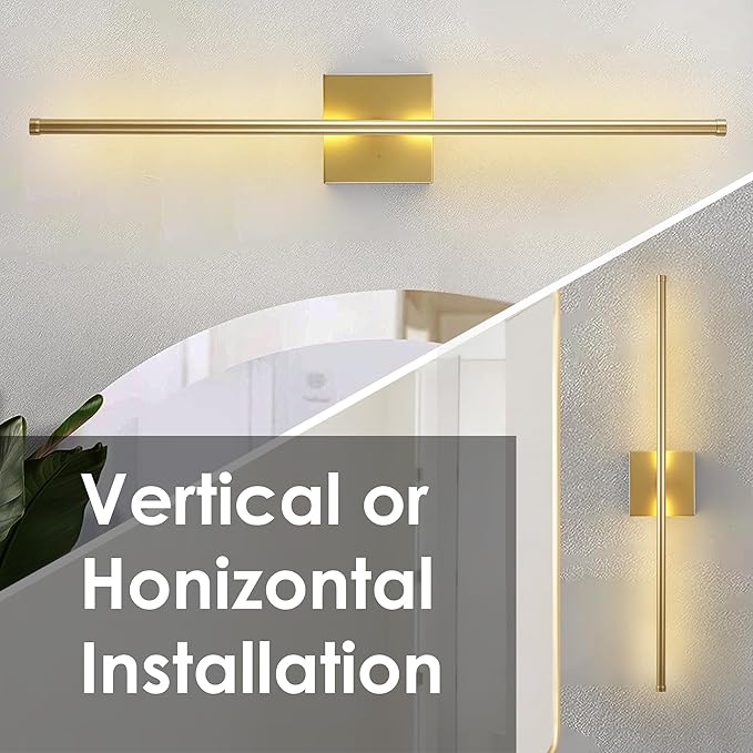 Battery Operated Wall Sconces with Remote Control, Dimmable Wall Sconces Set of Two, 350°Rotate, 3000K LED Gold Wireless Wall Light for Living Room, Hallway, Bedroom, 24.4 Inch (2 Pack)