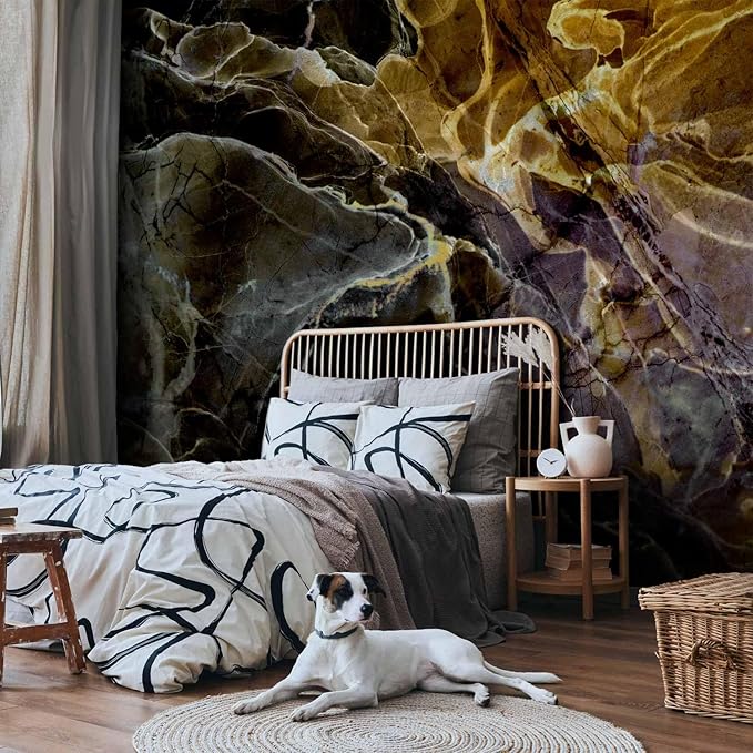 artgeist Wall Mural Black Abstract 118x83 in - Non-Woven Wallpaper Fleece Wall Decor Photo Print Picture Image Design Home Mural Marble Abstract Faux Stone f-A-10122-a-a
