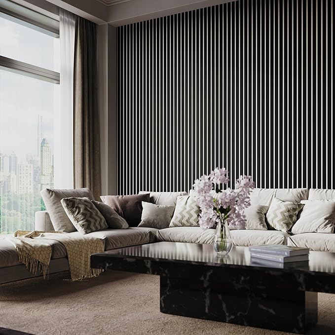 94" x 12.6" 3D Acoustic Slat Wood Wall Panels | Modern Sound-Dampening & Eco-Friendly Design (2-Piece Set) (Mocha Ash)