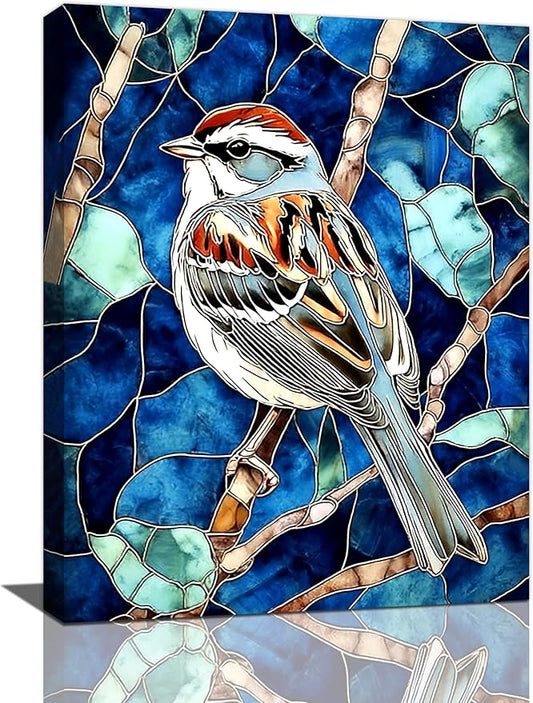 Bird Wall Art For Woman Cute Sparrow Nursery Canvas Wall Decor Vintage Aesthetic Pictures Paintings Prints Artwork Framed Decorations For Bathroom Bedroom Living Room Office Gifts 12" x 16"