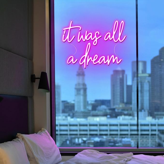 Kavaas It Was All A Dream Neon Signs 16.5" x 12.5", Pink It Was All A Dream Neon Light for Girly Room Decor Aesthetic | LED Dream Signs for Bedroom, Party, Bar, Salon, Bathroom