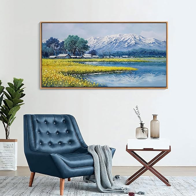 Landscape Wall Art - Japanese Mountain Nature Canvas Artwork for Living Room, Rustic Wall Art, Country Wall Decor, Farmhouse Paintings, Yellow Scenery Wall Pictures for Bedroom 20×40IN