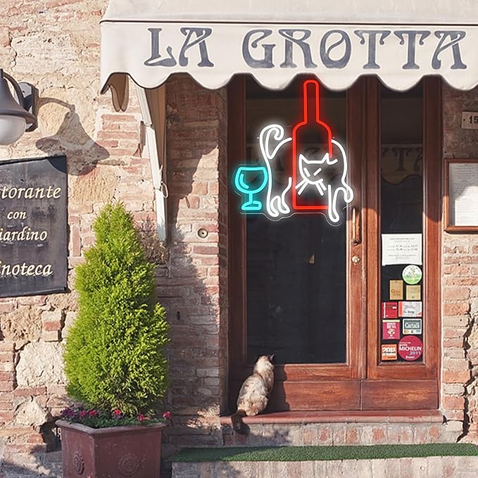 LISIGNVE Cat Beer Neon Sign LED Wine Glass Light up Sign for Bar Wall Decor USB Dimmable Cat Neon Light Cocktail neon Light sign for Living Room Home Bar Man Cave Animal Themed Gathering