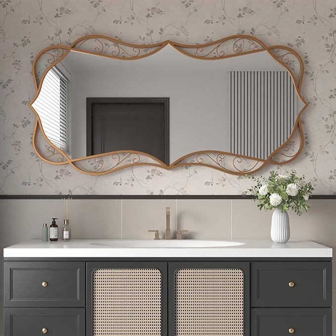 Bathroom Matt-Gold Wall Mirror: 30"x60" Vintage Large Mirror for Wall - Vertical or Horizontal Hanging - Home Decor for Living Room/Entryway/Fireplace/Hallway