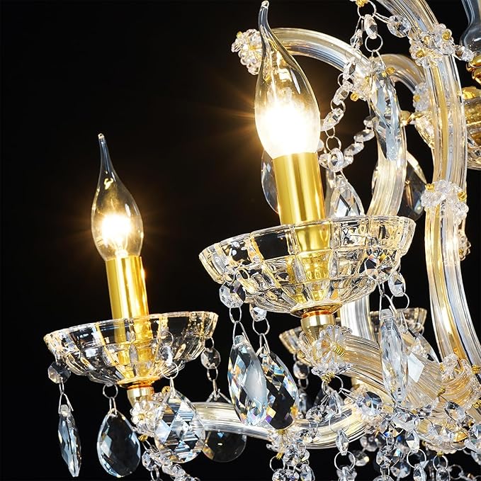 Modern Crystal Chandeliers Luxurious Gold Maria Theresa Chandelier Pendant Lamp for Bedroom Dining Table, Kitchen Island, Living Room, Shatterproof Glass & Dimmable Warm Light