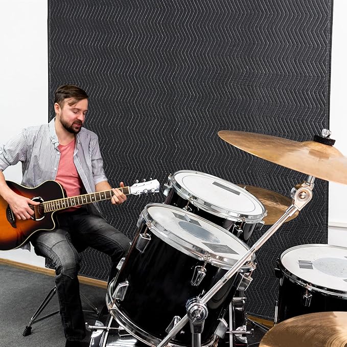 MABOZOO Studio Sound Blanket, Large Soundproof Blanket with Grommets, Heavy Duty Sound Dampening Noise Reducing Divider for Workshop, Basement, Laundry, Acoustic (Black, 80x72'')