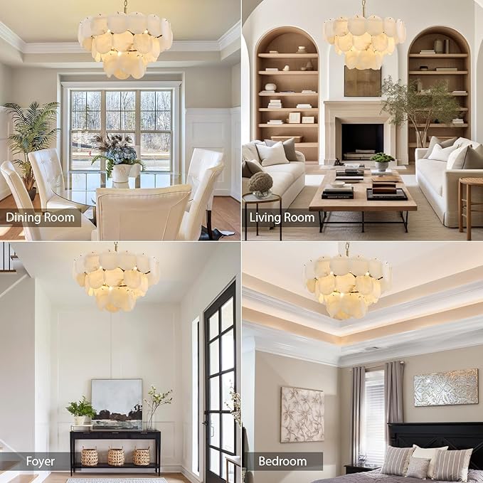 Alabaster Round Chandelier, 26" Natural Spanish Marble Stone Texture Chandeliers, 9-Light Dimmable Alabaster Chandelier, Modern Luxury Lighting for Living Room, Bedroom, Hallway