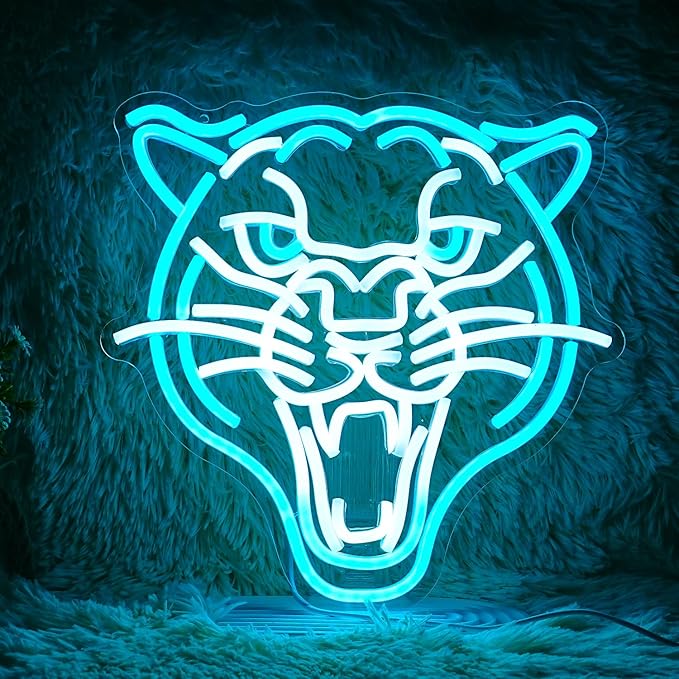 Leopard Neon Sign Dimmable LED Animal Signs for Wall Decor White Ice Blue Cool Leopard Neon Light USB Powered Light Up Leopard Sign for Living Room Man Cave Toy Shop Game Room Decor (12.8''*12.8'')