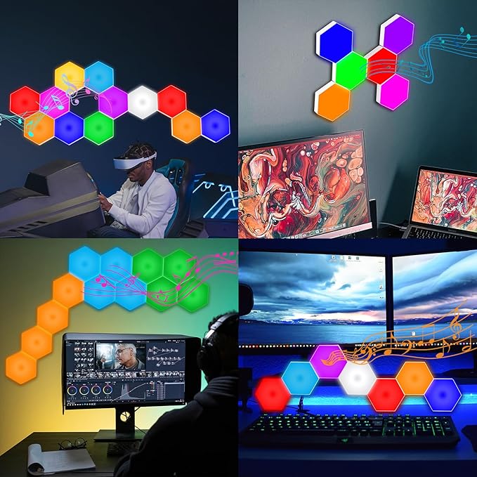6 Pack Hexagon Light Panels - Smart RGB Hexagon LED Lights Wall Lights Remote Control Lights for Lving Room, Bedrooms, DIY Lovers, Gifts, Gaming Room, Kids