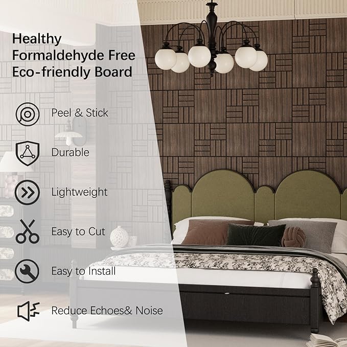 4 Packs Acoustic Wall Panels - Self-Adhesive 3D Wood Slat Wall Panel- Peel and Stick Sound Absorbing Panels for Noise Reducing - Feature Wall Decor for Home & Office