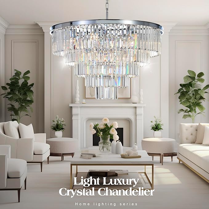 Crystal Chandelier Modern Chandeliers Lighting Pendant Ceiling Light Fixture 5-Tier for Dining Room Living Room Bedroom W28'' Chrome Finished 10 Lights