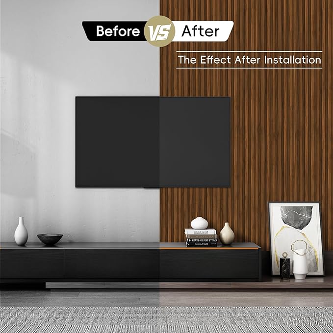 10Pack WPC Wall Panels, 96 x 6.4 x 0.8Inches Slat 3D Fluted Panels, Wall Decor for TV Background, Living Room (Teak)