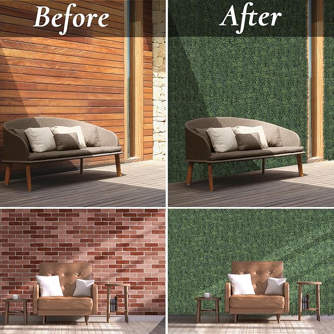 Artificial Grass Wall Panels, 10"x 10"(12P) Faux Boxwood Panels for Outdoor Indoor Green Grass Wall Decor, Party Wedding Garden Fence Decorations