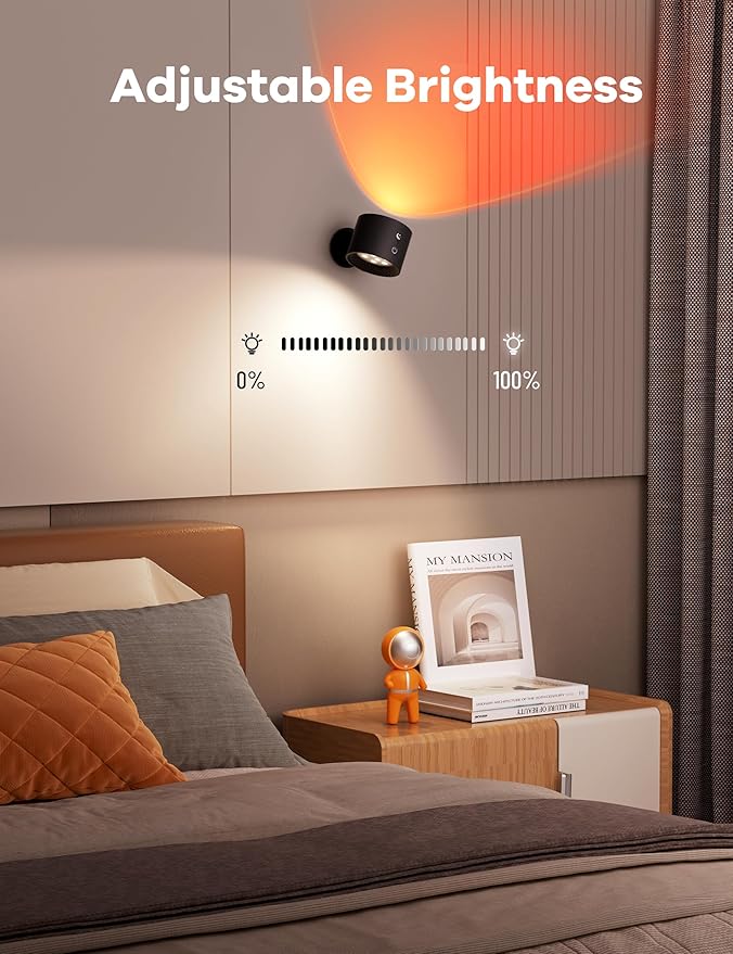 Joyzy Wall Light Battery Operated Rechargeable RGB LED Wall Lighting Colorful Picture Light Two-Headed Lights for Bedroom, Remote Touch Control Wall Mounted Lamps with Magnetic Wall Sconce