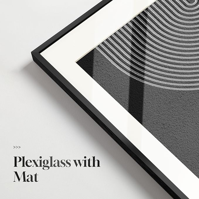 Large Framed Boho Neutral Abstract Wall Art for Living Room, 3 Piece Black White Brown Prints Paintings Artwork for Walls, Modern Minimalist Geometric Pictures for Hallway Office Wall Decor 24x36 In