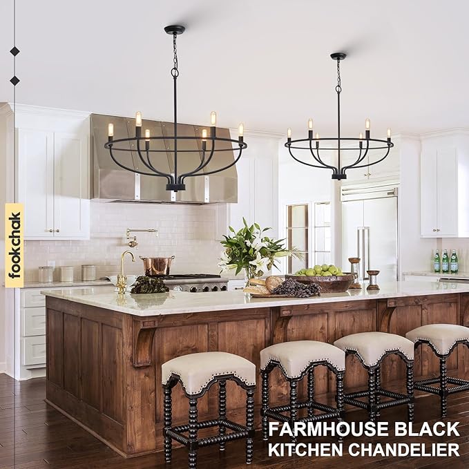 Black Dining Room Light Fixture, 6-Light Farmhouse Black Chandelier for Bedroom Metal Candle Chandeliers Hanging Lighting for Kitchen Living Room Entryway Foyer, 28.54in