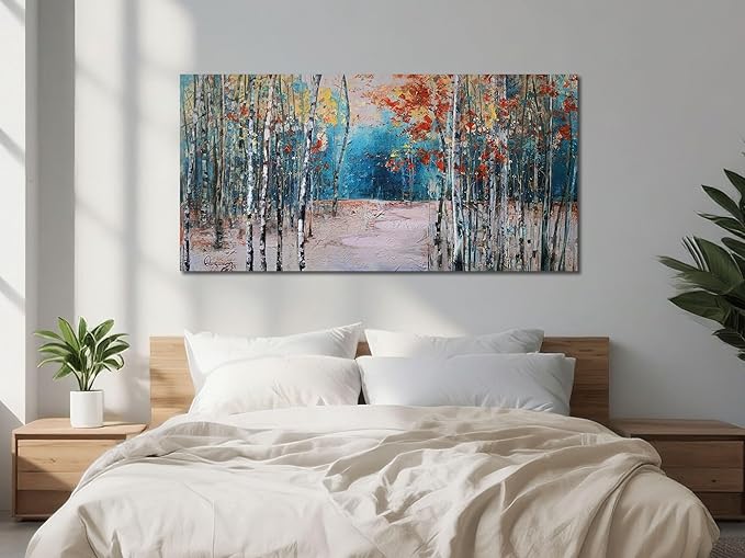 Ardemy Birch Tree Wall Art Living Room Landscape Panoramic Textured Pictures Bedroom Wall Decor Forest Canvas Paintings Artwork Home Bathroom Bedroom Living Room Office Decoration, 40"x20"