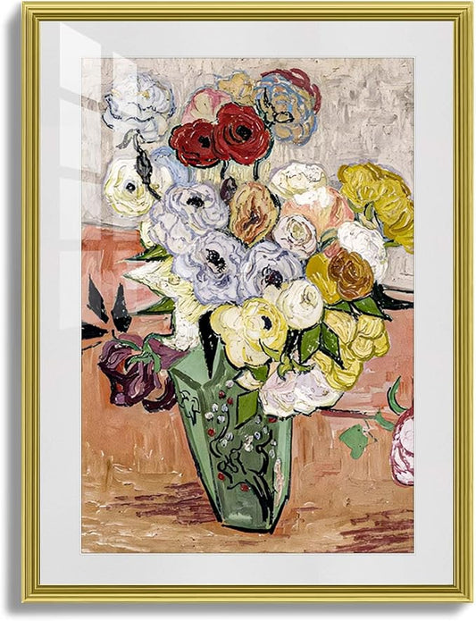 crmotu Flower Pictures Wall Decor, Framed Canvas Wall Art, Vintage Kitchen Wall Art, Floral Art Wall Decor, Still Life Vase Paintings for Living Room Bedroom Dining Room Art Prints 23X31 Inch