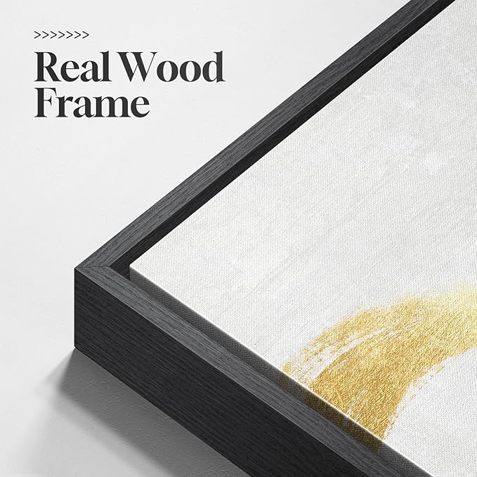 Large Framed Black White Gold Abstract Canvas Wall Art for Living Room, 3 Piece Modern Prints Paintings Artwork for Walls, Black Gold Spiral Line Pictures for Hallway Dining Office Wall Decor 24x36 Inch