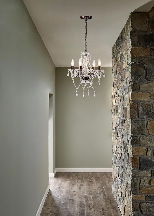 LaLuLa Mini Acrylic Crystal Chandelier Modern Farmhouse Bronze Chandeliers Lighting 4 Lights Candle Style Pendant Light for Living Room