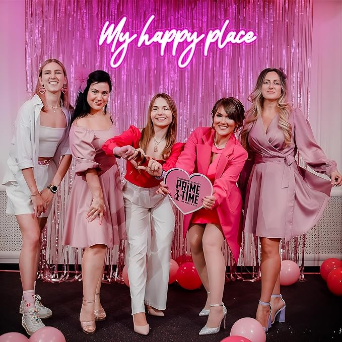 Kavaas My Happy Place Neon Signs 16.9" x 5.9", Pink LED Light Up Signs for Wall Decor | My Happy Place Sign for Girls Bedroom, Bar, Office, Dorms