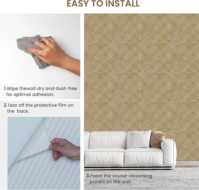 Acoustic Panels, 6 Pack 23.6" x 23.6"x 0.4" Soundproof Wall Panels, Decorative Acoustic Wall Panels, Self-Adhesive Sound Absorbing Panels for Home, Office, Studio, UV Printing Wood-Pattem (A)