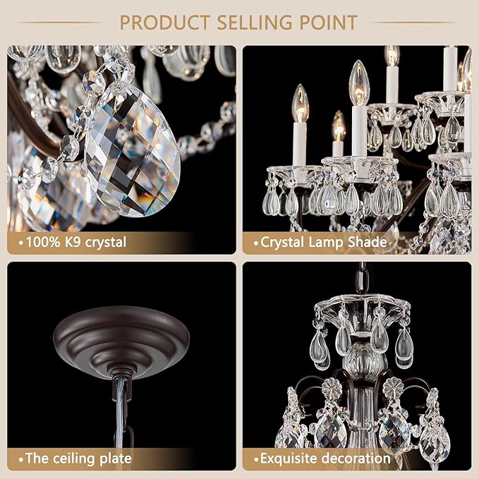 18 Lights Large Crystal Chandeliers for High Ceilings Brown Maria Theresa Chandelier Modern Chandelier Light Fixture for Foyer Entryway Staircase Hallway High Ceiling Living Room Dia 37 inch