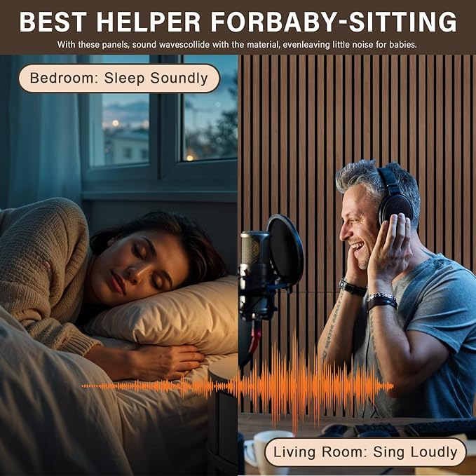 2-Pack Wood Slat Panels for Walls 23.6x47.2in, Oak Sound Panels Noise Reducing Acoustic Wall Paneling, 3D Fluted Wainscoting Panels for Interior Decor