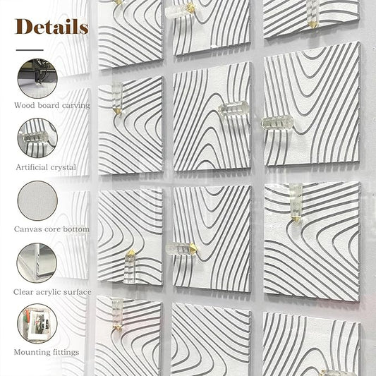 LIUZEYUE - Modern 3D three-dimensional relief, artificial crystal, gold foil art, living room, office room wall decoration 59"x59" white